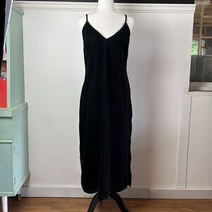 Elegant Midnight Blue Nearly Black Long Velvety Slip Dress